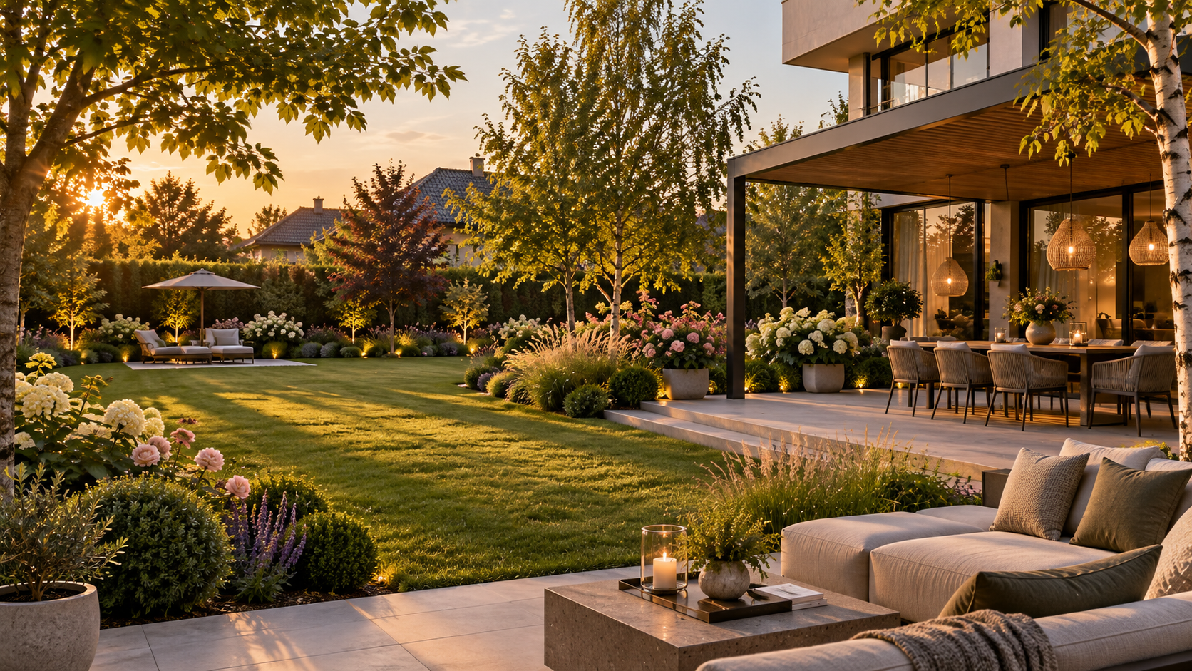 Terasă și zonă de outdoor living într-o grădină PEREN